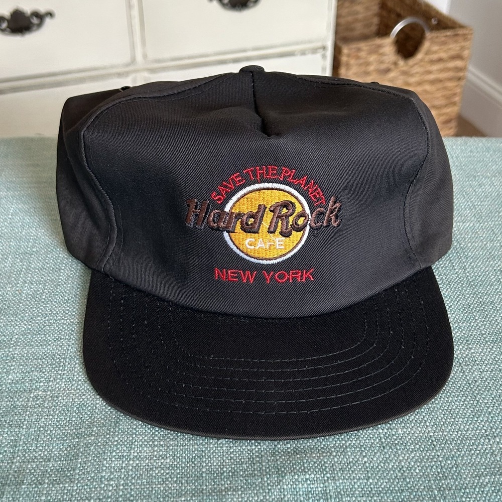 Vintage 90's Hard Rock Cafe New York Save the‎ Planet Black Strapback Cap Hat